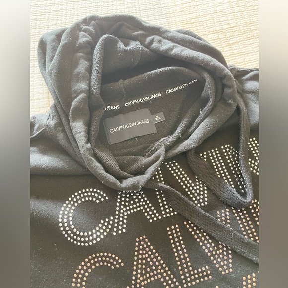 Calvin Klein Jeans Womens Black Crop Rhinestone Hoodie Size M - Picture 4 of 13